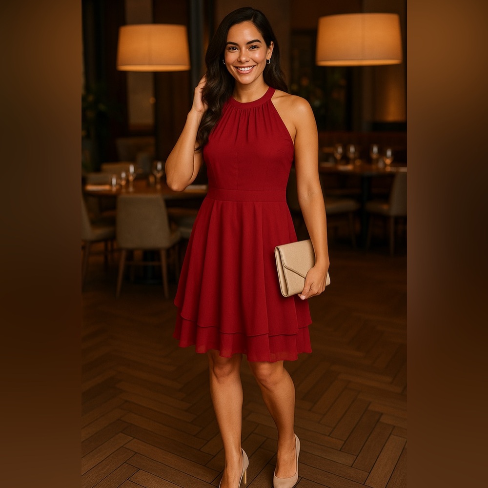 Elegant Red Halter Dress